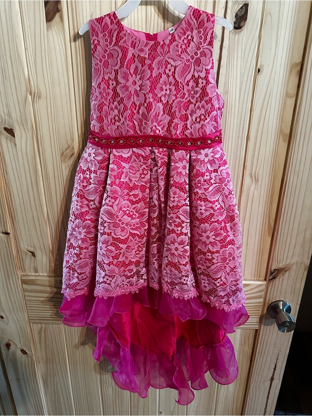 Girls Pink Lace High-Low Party Dress